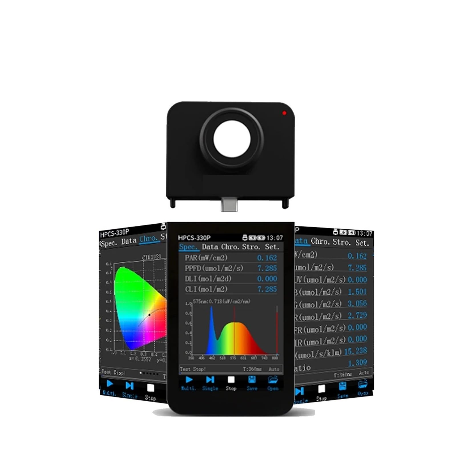 Medidor de luz PAR portátil HPCS-330P, espectrómetro PPFD, medidor de Parpadeo CCT CRI de Alta precisión for luz LED de Cultivo de 350 NM a 800 NM. Flexibilidad de medición