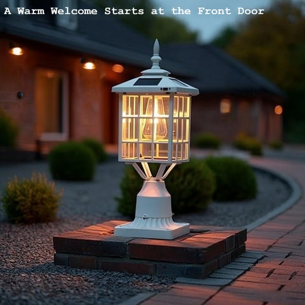 ST4224Q-W Solar Post Light Outdoor Led Squared Frame Fixture with 3" Pier Mount Base for Garden Street Pole Landscape Yard Driveway Entryways (White) image 3