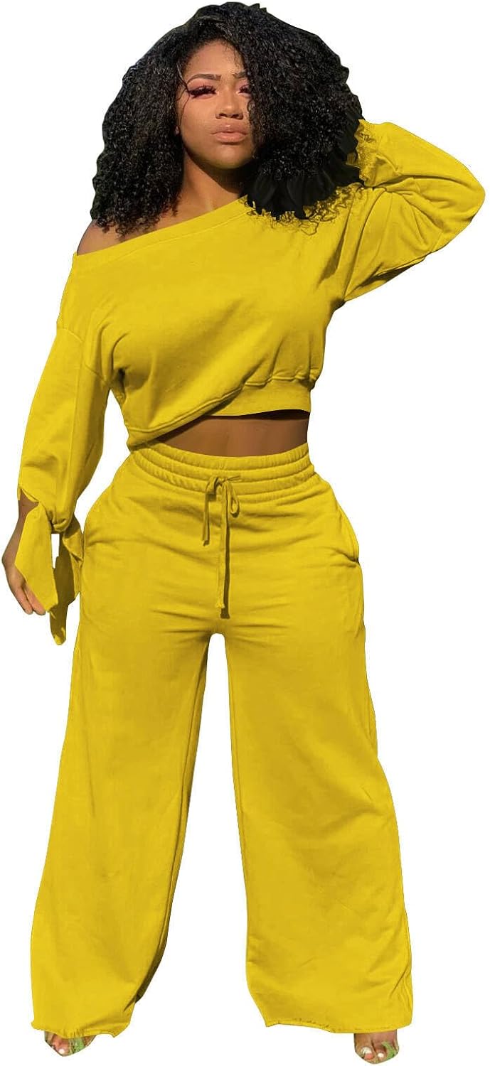 TOPSRANI Womens 2 Piece Outfits Casual Solid Sweatsuits Baggy Long Sleeve Loose Matching Wide Leg Tracksuit Pants Sets - Image 2