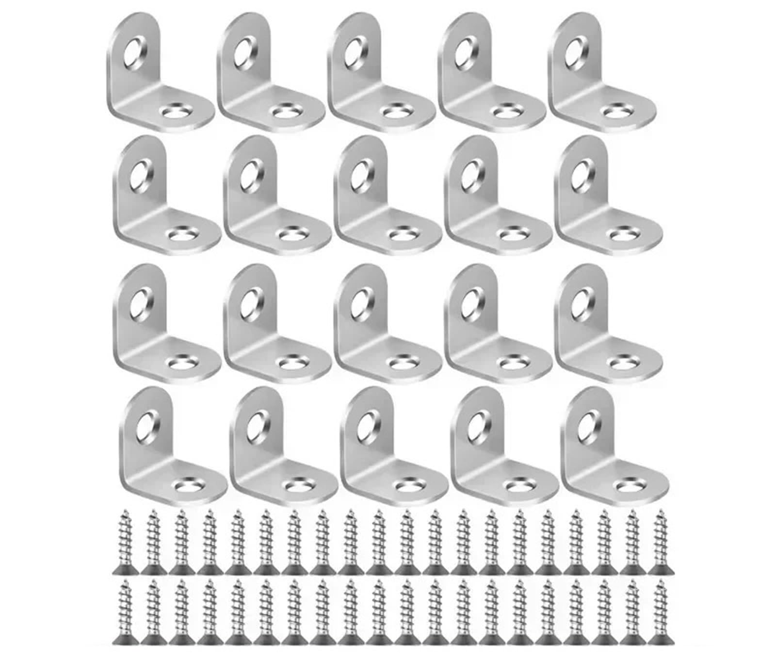 Sdiuakbv 20Set-2X2cm Shelf Brackets Stainless Steel L Bracket Corner Brace With Screws 90°Angle Joint Brackets Fastener Wood Cabinet Connector Support Frame Shelf For The Kitchen(20Set-2X2cm)