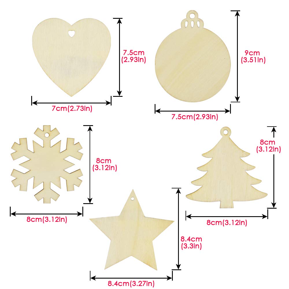BROTOU 50PCS DIY Wooden Christmas Ornaments, Unfinished Wood Ornaments Crafts for Holiday, Festival, Wedding Party, Christmas Crafts for Kids