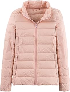 Chaqueta de plumón para mujer, abrigo de invierno para mujer, con cuello alto, cierre de cremallera, bolsillos, ligero, ajustado, color liso