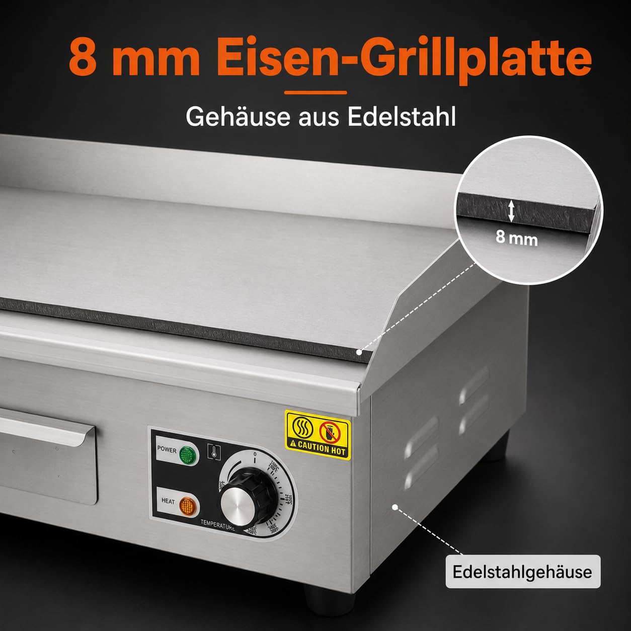 Komercyjny grill elektryczny, 3000 W, 55 x 30 cm, półpłaski grill blatowy, stal nierdzewna, grill restauracyjny z mięsa, steków, naleśników, precyzyjna regulacja temperatury 50-300°C