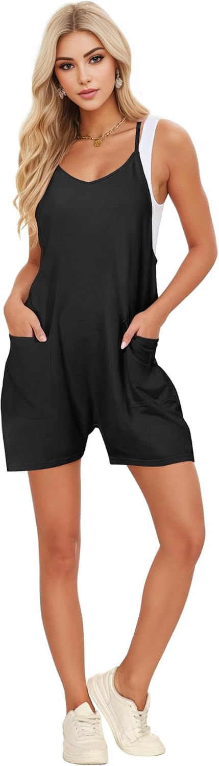 Buauty Women's Casual Rompers Summer Sleeveless Jumpsuits Loose Spaghetti Strap Shorts Overalls Trendy Outfits With Pockets - Image 7