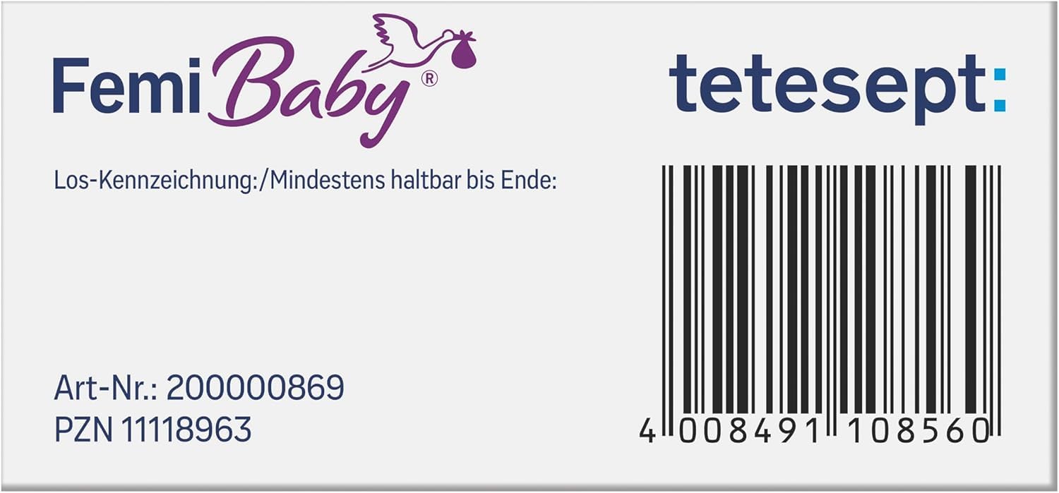 tetesept Femi Baby (2 Monatspackung) - Nahrungsergänzungsmittel für Kinderwunsch, Schwangerschaft und Stillzeit - Mit Folsäure, Eisen, DHA und weiteren Nährstoffen