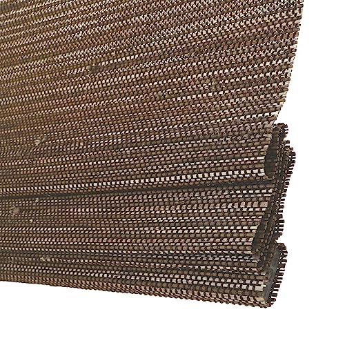 Image of TWOPAGES Customized Cordless No Drill Roman Blind for Indoor Windows Light Filtering Blackout Bamboo Shade Ramie Brown Roman Window Shade, 1 Piece