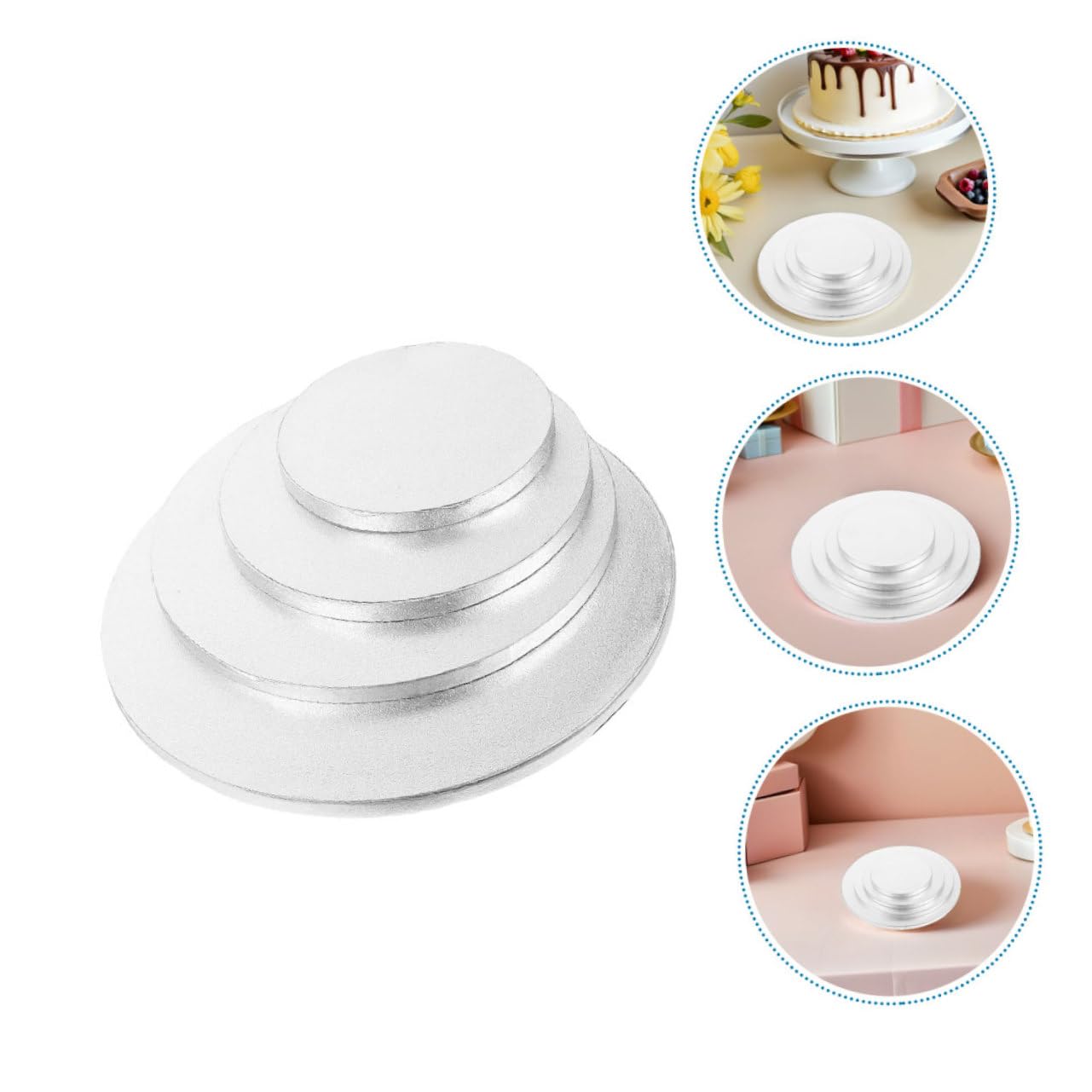ABOOFAN Base pour Gâteau Ronde Argentée 8 Pièces en Carton Ondulé, Robuste