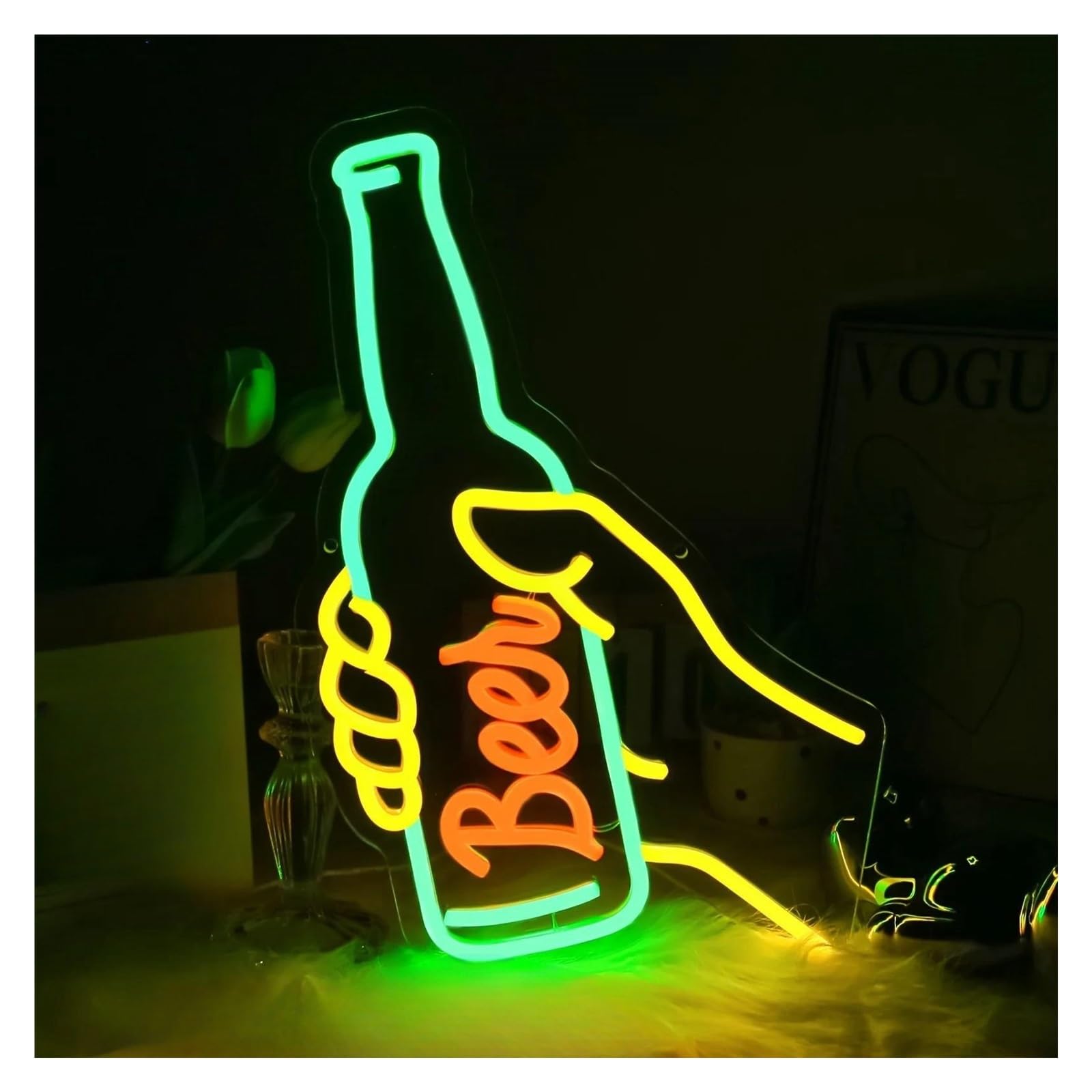 LEMST Signs Lamp Beer Neon Signs Light for Man Cave Home Bar Store Club Restaurant Beer Wall Decor Dimmable USB Powered Sign Illuminated 27.2cmx40cm