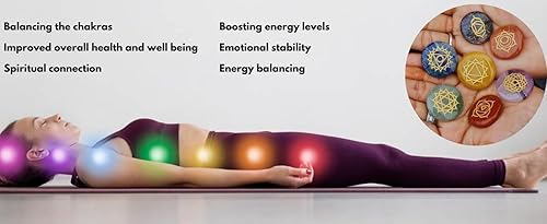 Miniatura 2 de Jet 7 Chakra Reiki Set Grabado Redondo para Curar Chakra Equilibrio Meditación, Vibraciones Positivas
