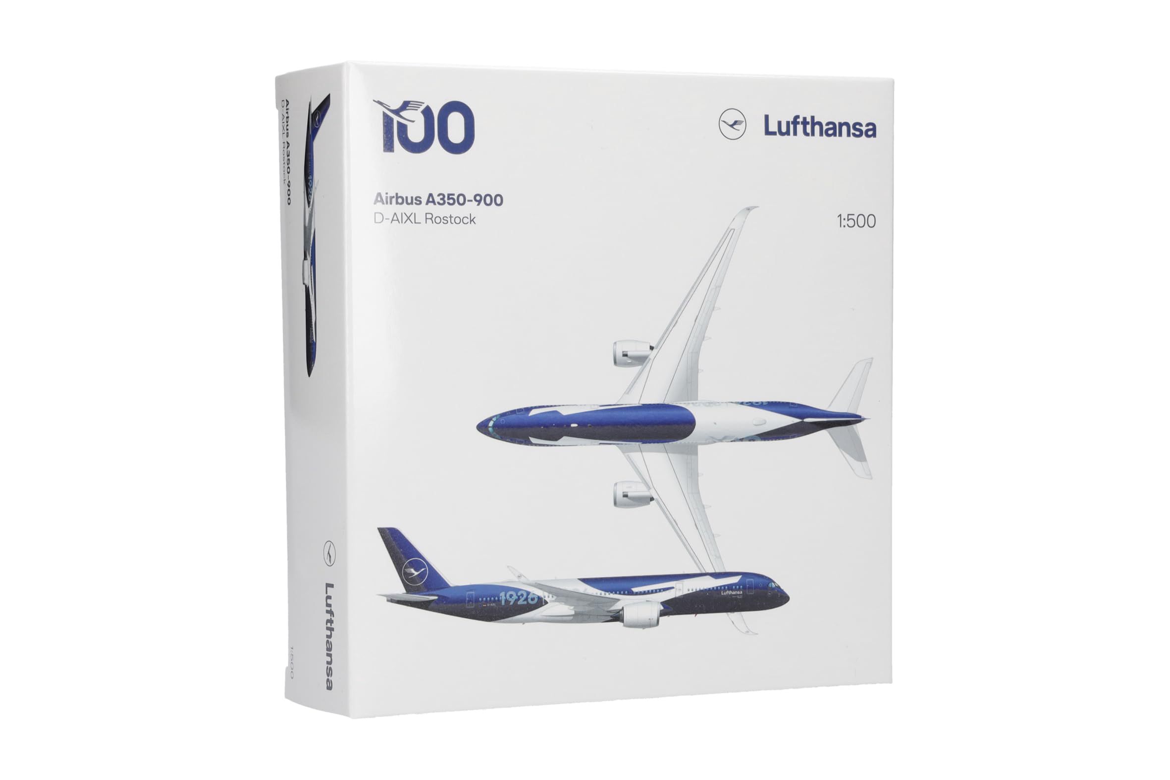 Herpa Miniatura del avión Lufthansa Airbus A350-900 100 años, Escala 1/500, Modelo prefabricado, maqueta de colleción, modelismo, Avion sin Soporte, Figura Metal