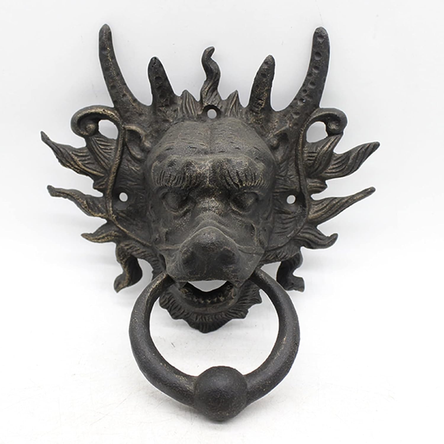 Small Door Knocker Vintage, Barn Gate Farmhouse Wall Knock Dragon Handle with Fittings, Metal Cast Iron Knobs Hardware, Outdoor Main Door Decor
