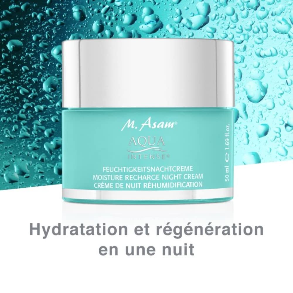 M. Asam Crema hidratante de noche Aqua Intense (50 ml) – Crema de noche con ácido hialurónico y silicio, crema facial hidratante, sin perfume y vegana, cuidado facial regenerador