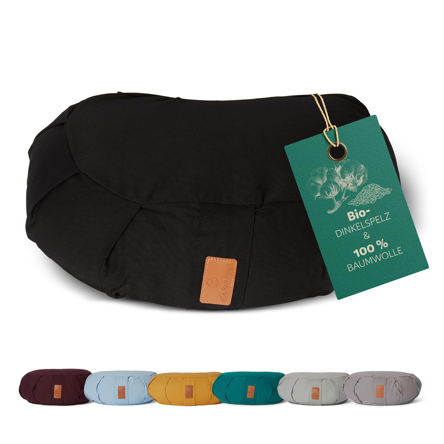 #DoYourYoga Zafu Halbmondkissen »Ganesh« gefüllt mit Bio-Dinkelspelz oder Bio-Buchweizenschalen | waschbarer Bezug | 45 x 30 x 14 cm | Meditations-, Sitz-, Rondokissen für Yin Yoga