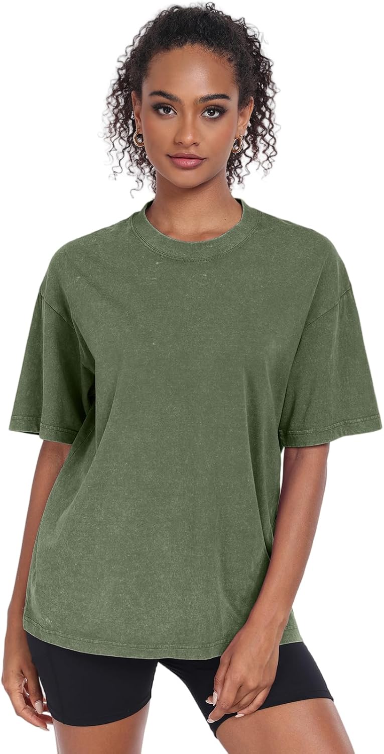 Womens Vintage Oversized T Shirts Acid Washed Baggy Cotton Tee Workout Gym Shirts Boyfriend Short Sleeve Tops - Image 3