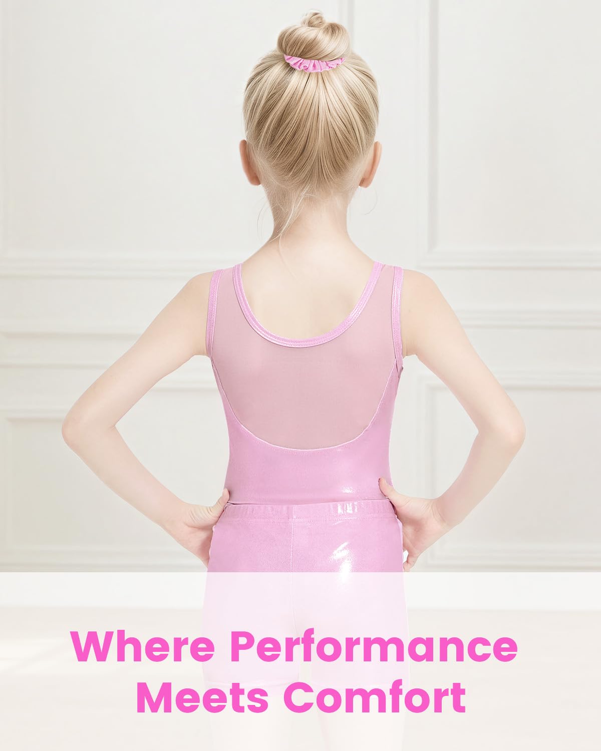 Gogokids Mädchen ärmellos Strass Gymnastik Set, 3-teiliges Kinder Leotard mit Shorts & Haarband, Mesh-eingesetzter Ausschnitt Gymnastikanzug Mädchen Set im Alter 3-12, Ideal als Geschenk für Gymnastik