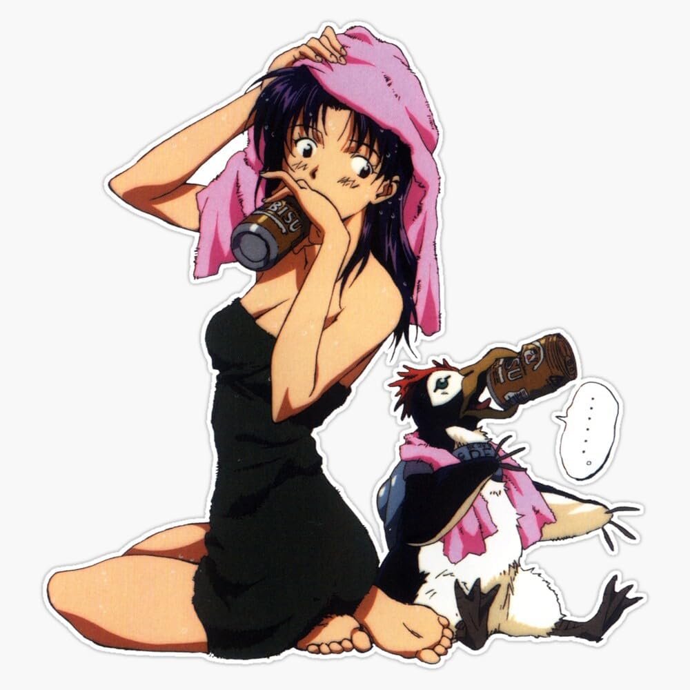 Eva Misato and Penpen Drinkin' Sticker Vinyl Waterproof Sticker Decal Car Laptop Wall Window Bumper Sticker 5"