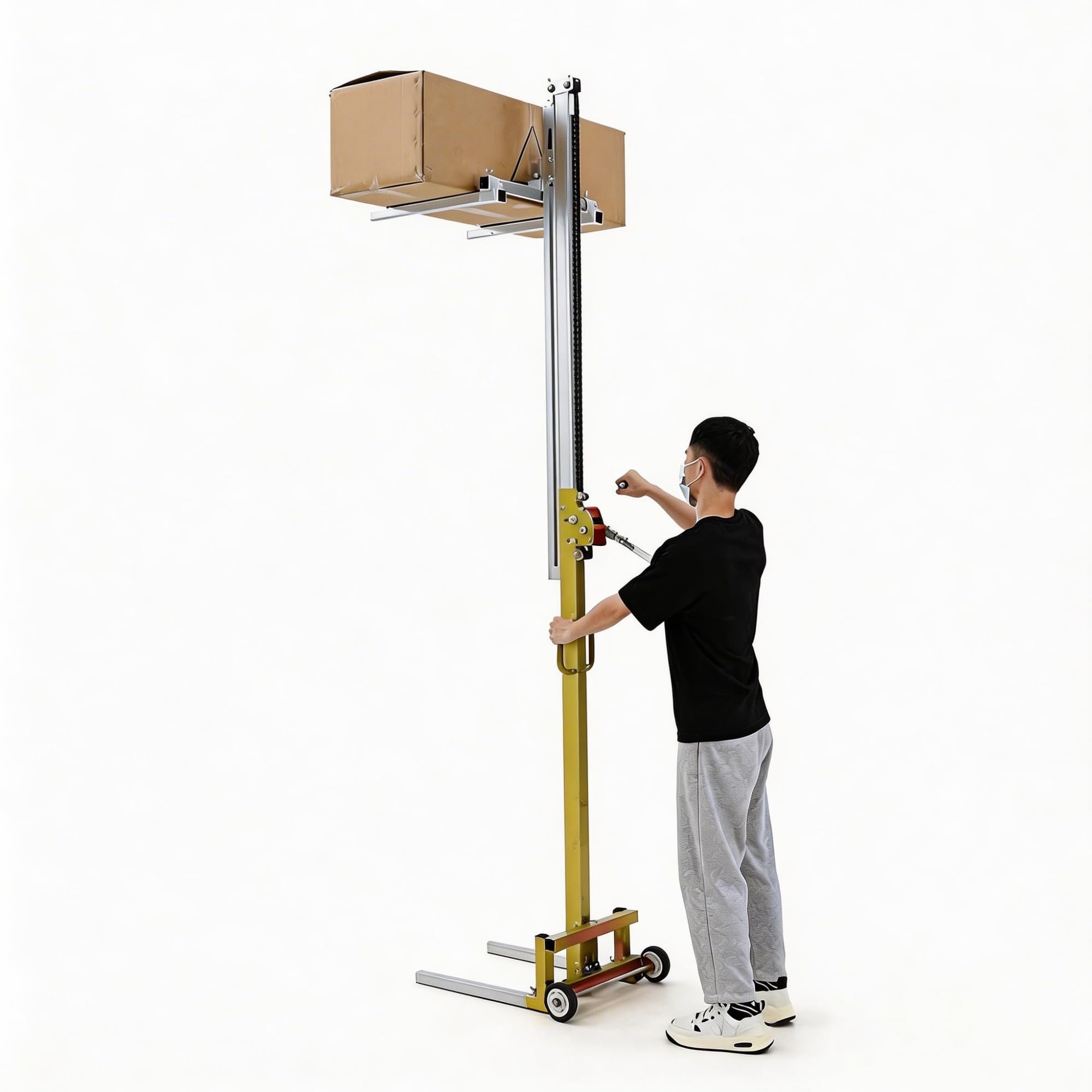 Transpallet con argano per il sollevamento di materiali, carrello di sollevamento manuale leggero a 2 ruote, piattaforma 50x100 cm, capacità 80 kg(S)