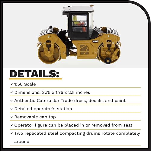 Miniatura 4 de Diecast Masters Compactador vibratorio Caterpillar CB-13 a escala 1:50 con cabina cerrada | Camiones Cat y equipos de construcción de la serie High
