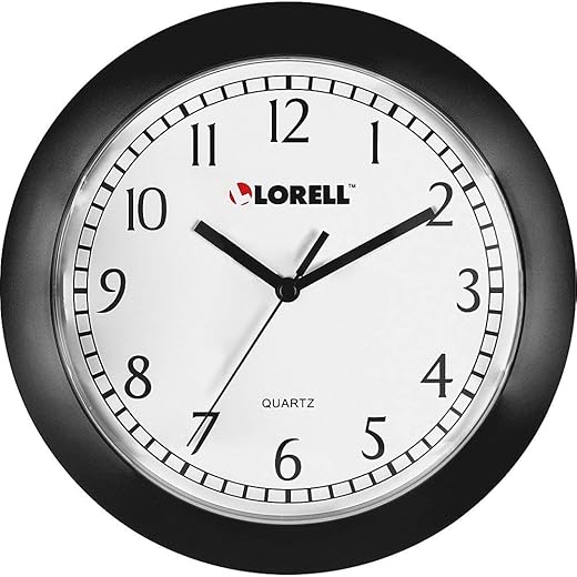 Lorell Wall Clock with Arabic Numerals, 9 Inch, White Dial/Black Frame