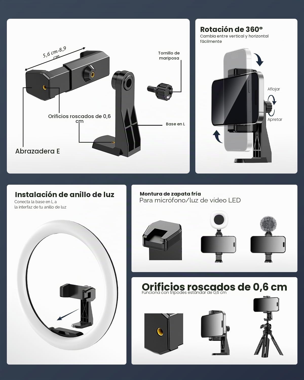 UBeesize Anillo de Luz de 12" con Trípode de 170cm, Aro de Luz para Grabar Vídeo y Retransmitir en Vivo en Youtube, Instagram o TikTok, Aro de Luz con Trípode Compatible con Teléfonos y Cámaras