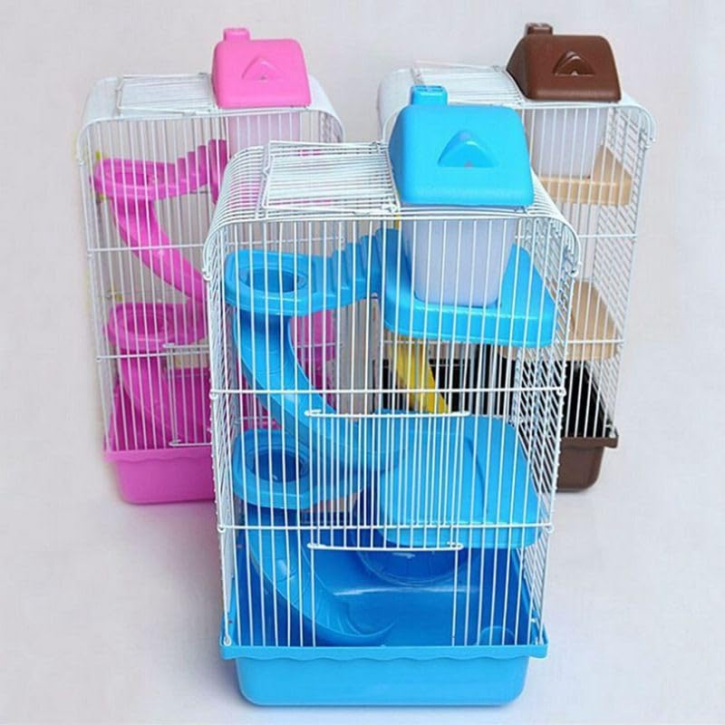 Jaulas para Animales Jaula de Alambre for hámster Estilo Villa Tres Pisos con Cuenco alimentación, Rueda for Correr, riel Deslizante, Juguete for Mascotas, Accesorios for, habitación(Blue)