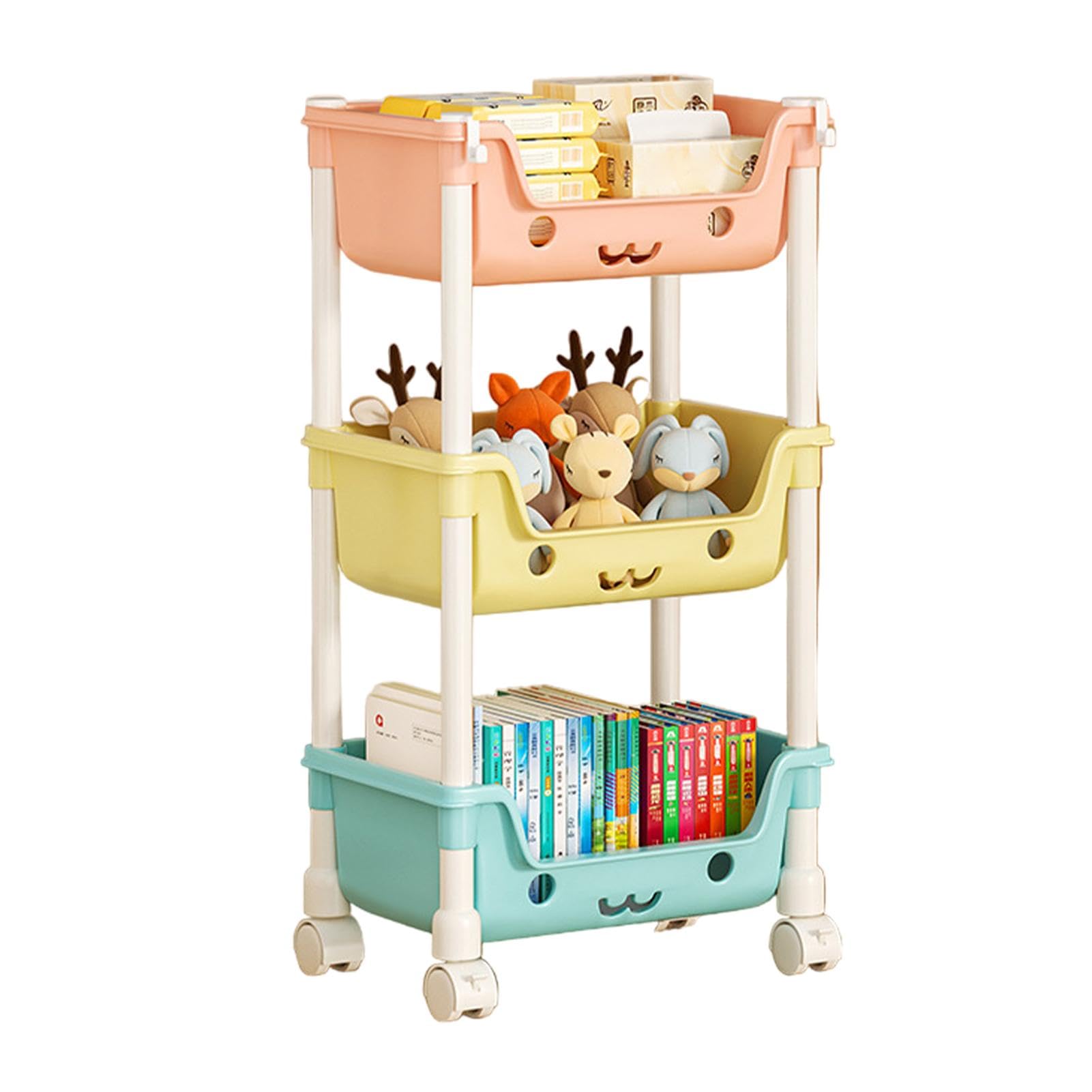 Estantería para juguetes para niños, organización y almacenamiento en la sala de juegos, estantería infantil de varios niveles con ruedas, organizador para niños, contenedor de almacenamiento