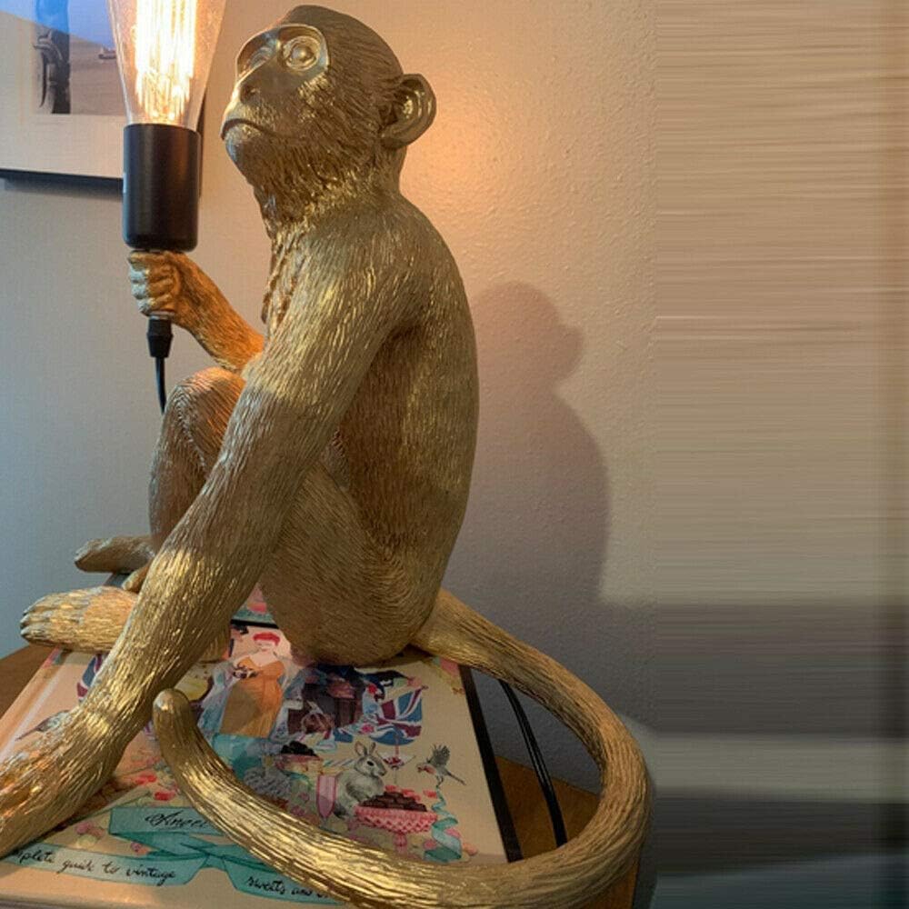 Resin Monkey Design Desk Lamps Modern Sitting Monkey Lighting Creative Table Light with Plug-in Cord for Living Room, Bedroom, Office, College Dorm,Gold