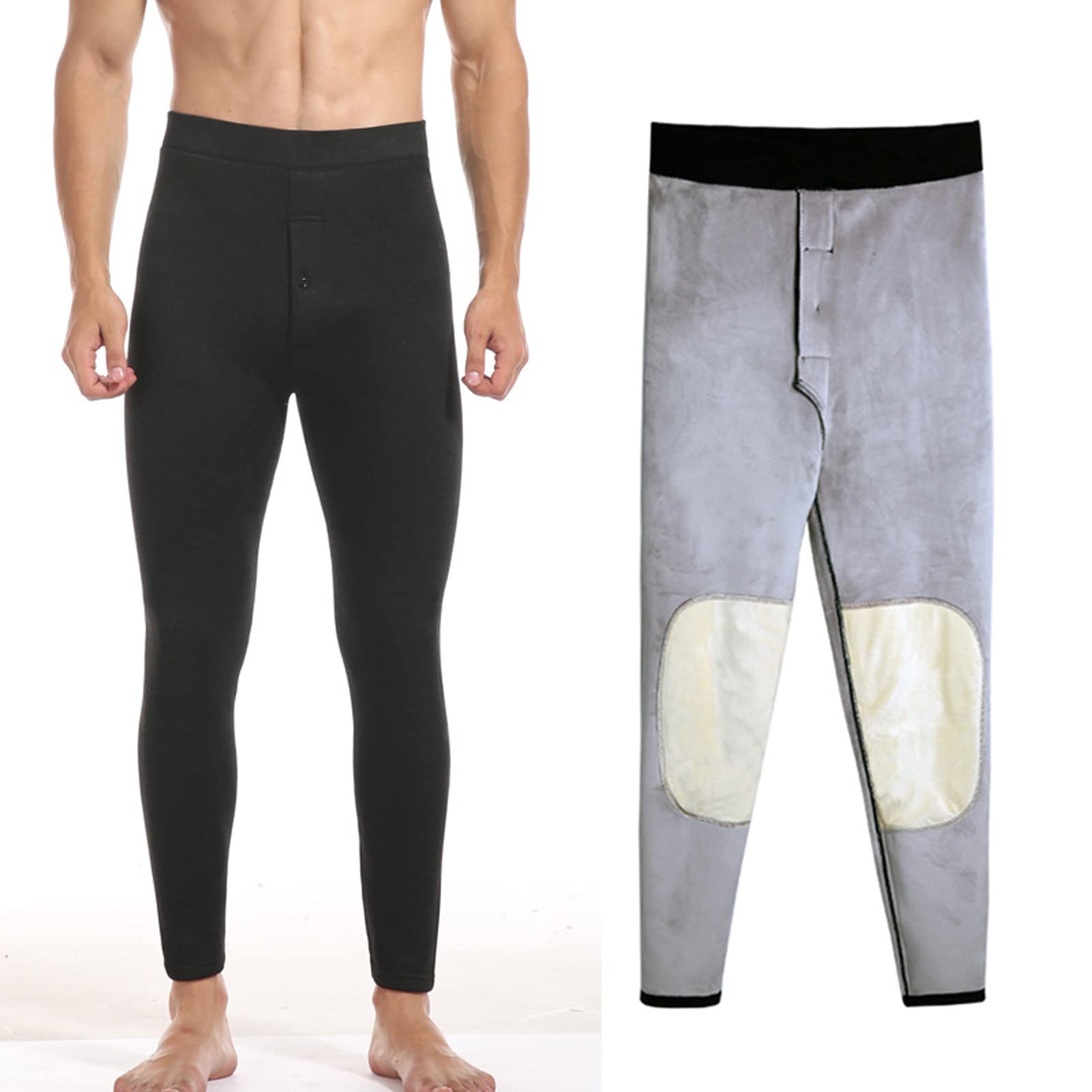 Pantalon Doble Capa De Vellón Termicas para Hombres Termicos Calzoncillos Invierno Cálido Long Leggings Jogger Pantalones Botters Jogger Interior Ropa black-3XL