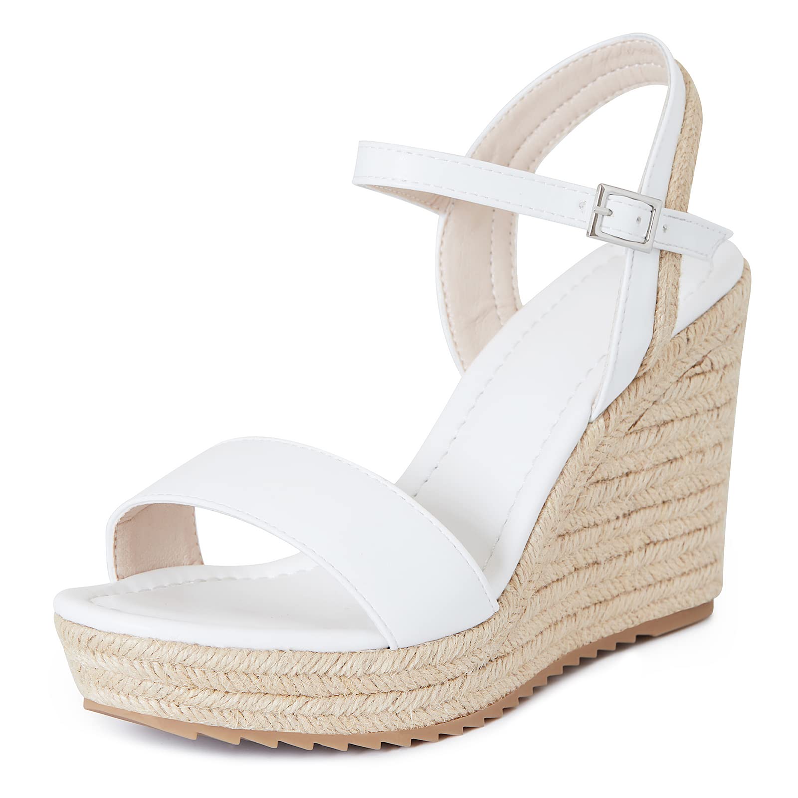 mikarkaWomen's Striped Espadrilles Wedges Dressy Sandal Open Toe Ankle Strap Platform Sandals Wedge Heels Casual Shoes