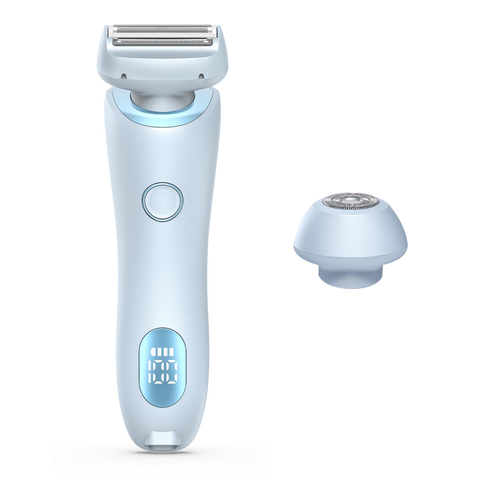 Rasierer Damen, 2-in-1 Doppelkopf Intimrasierer Wiederaufladbarer Ipx7 Wasserdicht Trimmer Damenrasierer Elektrisch Kabelloser UBS Nass/Trocken Epilierer für Beine Arme Achseln und Bikinizone (Blau)