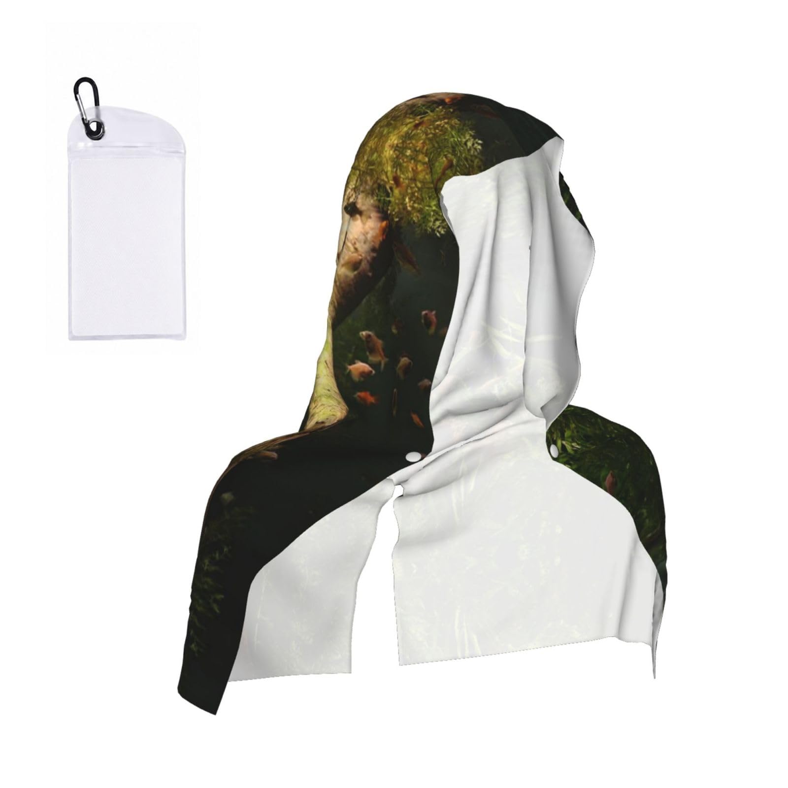SATUSA Wood And Fish Print Cooling Hoodie Towel, Cooling Towels For Neck And Face, Quick Drying Absorbent Cooling Head Towel Beach Camping Gym Construction(2pcs)