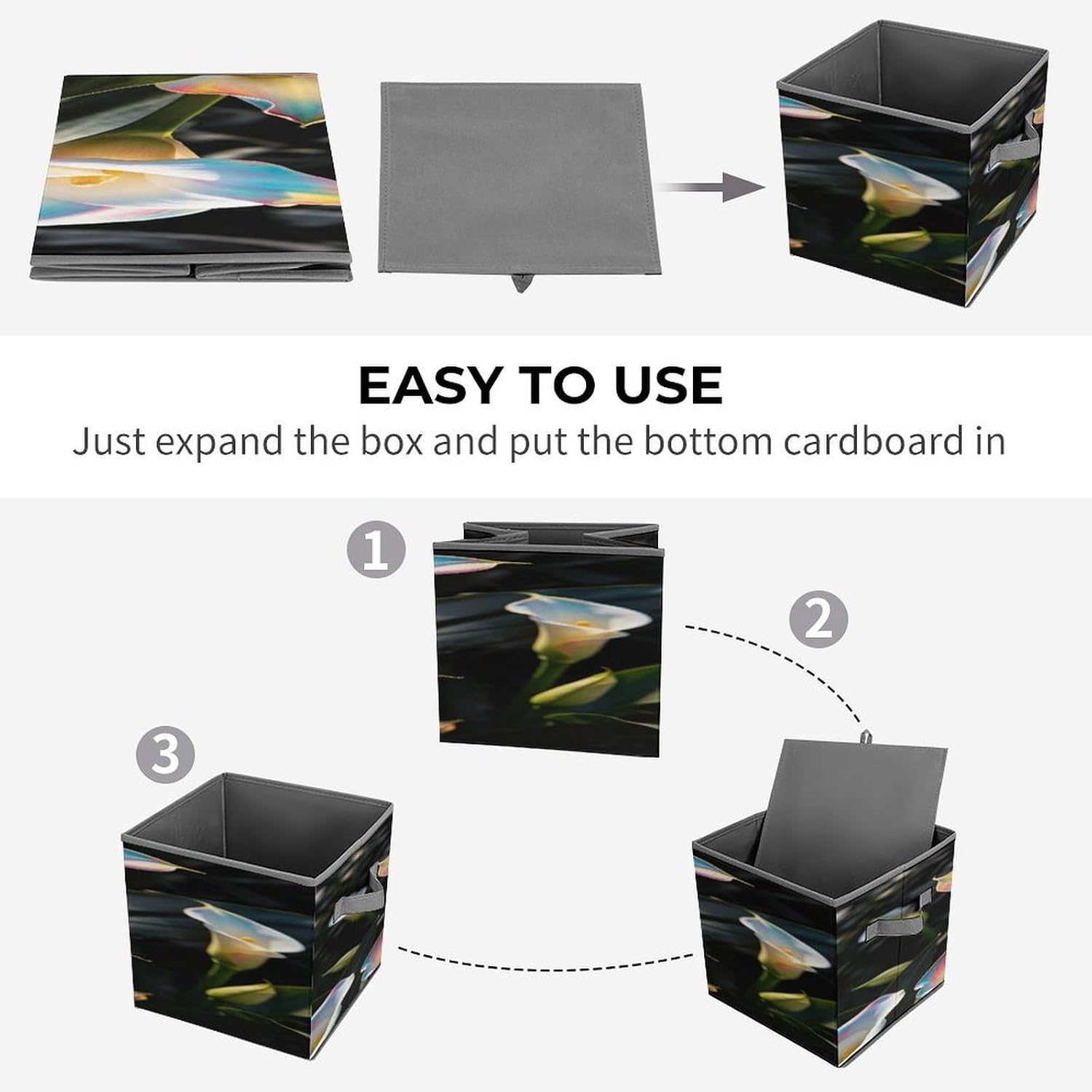 Calla Lily Fabric Bins Storage Basket Square Baskets | Storage Bin with Double Handles,Cube Collapsible Organizers for Organization,Closet,Shelves,Offices