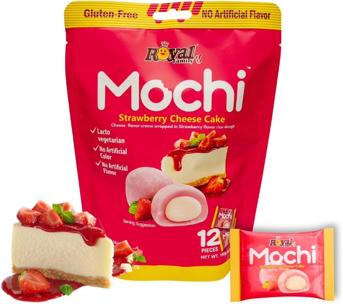 Japanese Mochi Daifuku, Strawberry Cheese Cake Flavor, No Artificial Color and flavor, Lacto Vegetarian, 12 Pieces Individually Wrapped (6.53oz/Pack of 1) Visit the LA VOIE FOODS Store