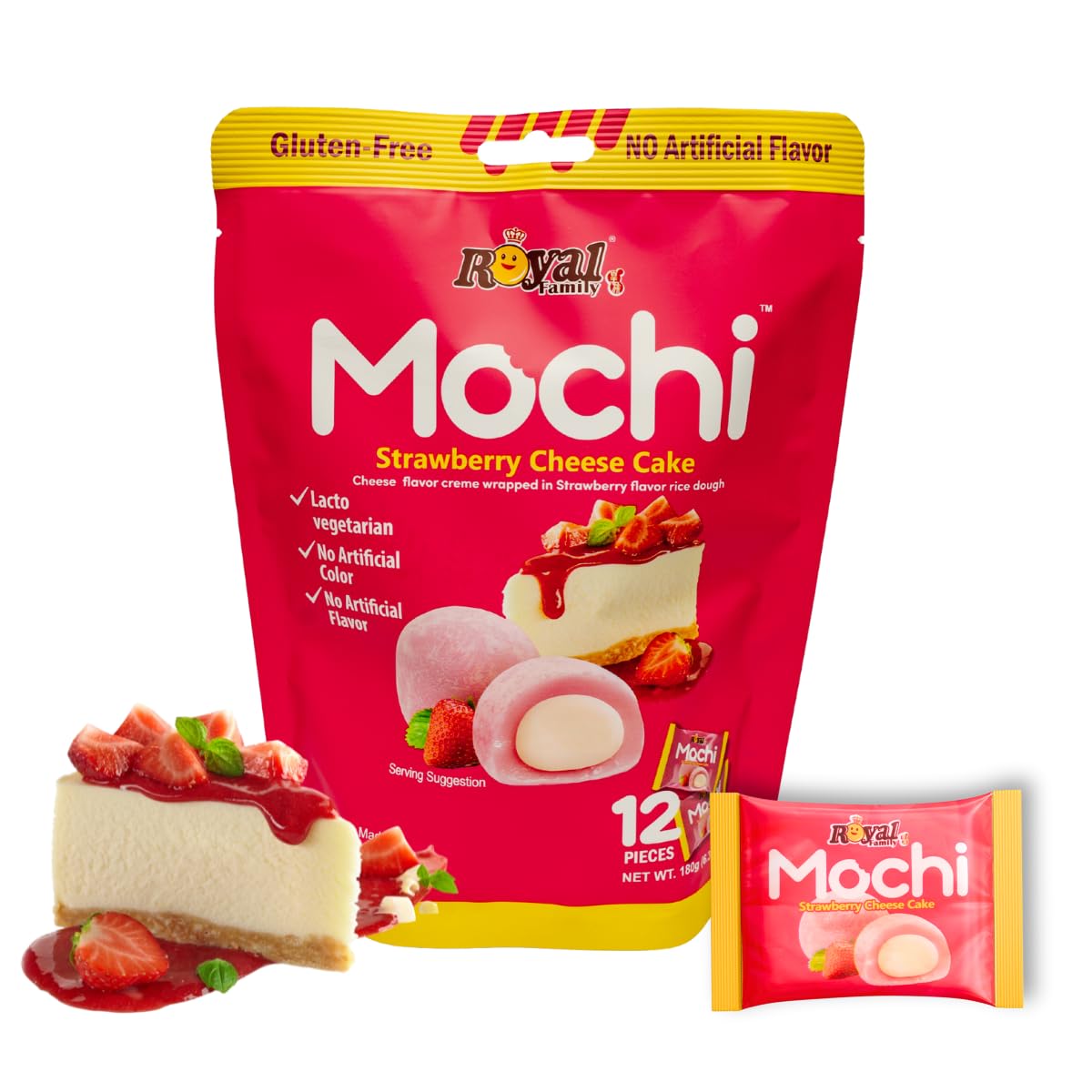 Japanese Mochi Daifuku, Strawberry Cheese Cake Flavor, No Artificial Color and flavor, Lacto Vegetarian, 12 Pieces Individually Wrapped (6.53oz/Pack of 1) Visit the LA VOIE FOODS Store