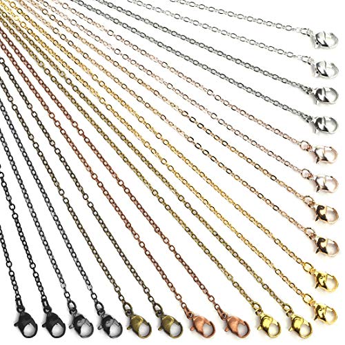 JIAYIQI 40 Pack Chains for Jewelry Making 10 Colors Brass Link Cable O-Shaped Chain Necklace with Lobster Clasps and Jump Rings Chains 23 inches