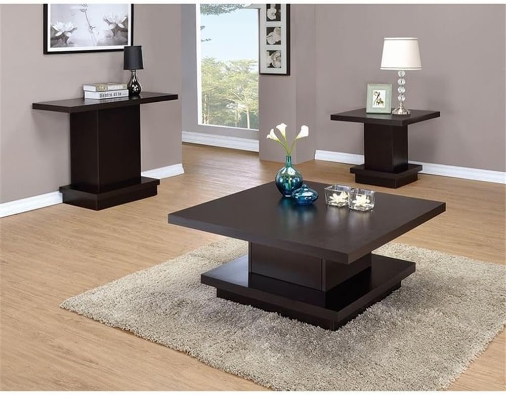 BOWERY HILL Square Pedestal Storage Coffee Table, Cappuccino Finish, 35.5 in x 35.5 in, Contemporary Design, Includes Storage Compartment, Ideal for Living Room