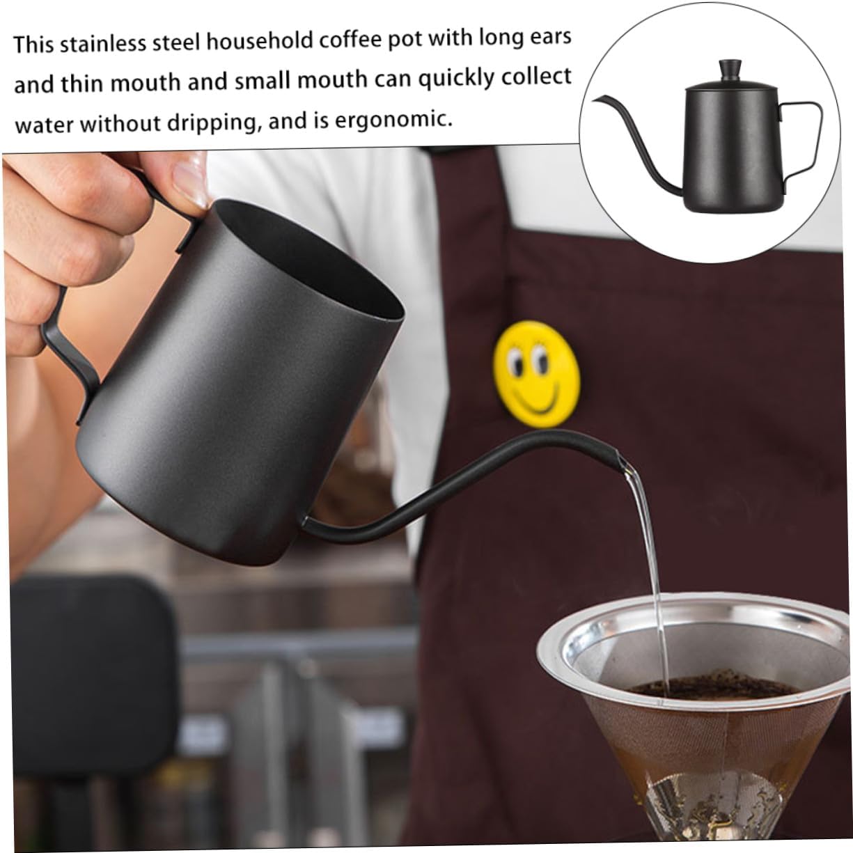 Stainless Steel Coffee Kettle Hand Pour Pot with Ergonomic Heat-resistant Handle Streamlined Spout for Home Brewing High Temperature and Corrosion Resistant