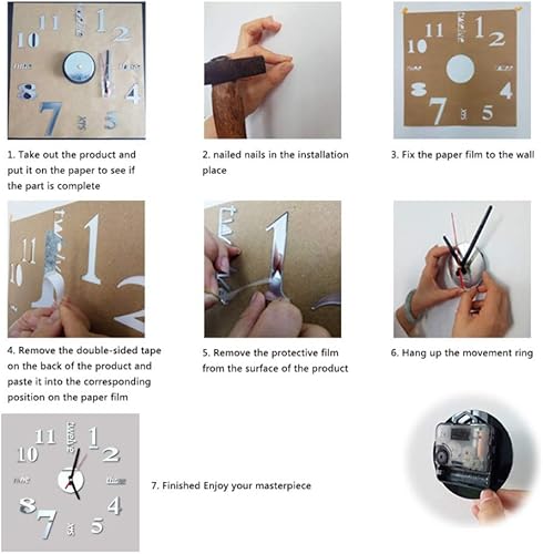 Miniatura 4 de Forart Reloj de pared grande para bricolaje, moderno reloj de pared 3D sin marco, números árabes, kit de decoración de pared adhesivo para