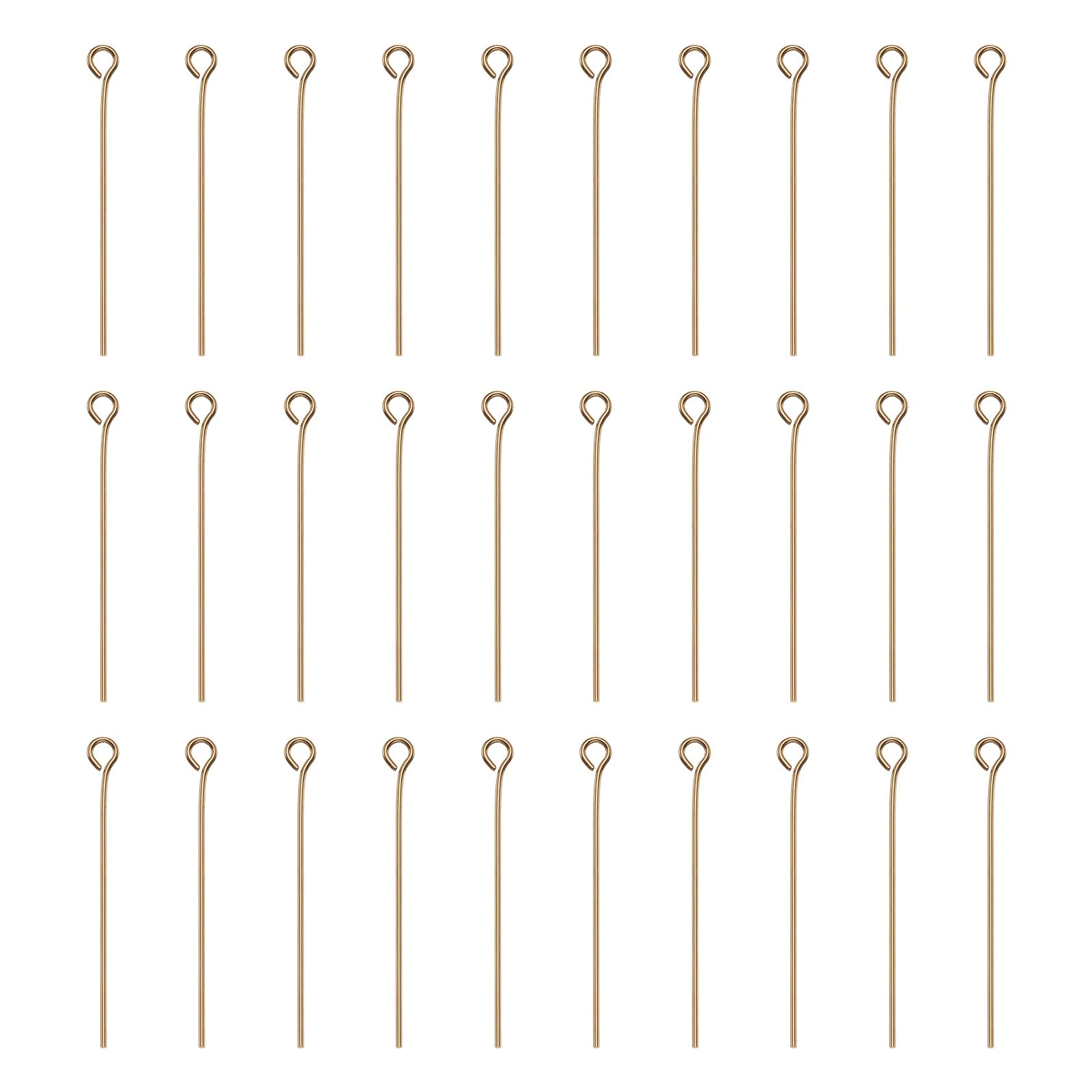 sourcing map 100pcs Open Eye Head Pins 1.38" 35mm Mini Metal Wire Eye Pins Beading Small Needles Bulk for Earring Pendant Necklace Bracelet Charm Jewelry Making Findings, Champagne Gold