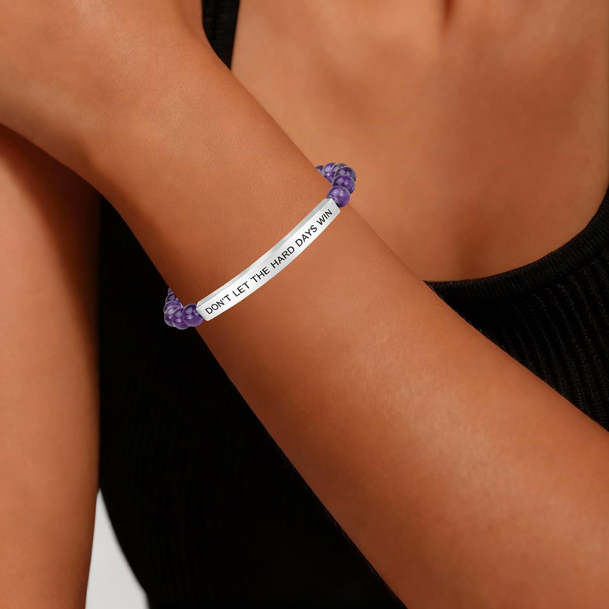 Inspirational Healing Crystal Bracelet for Women Men, Dont Let the Hard Days Win God Is In Control Let Them Bracelet Beaded Adjustable Motivational Gift for Relief & Positivity - Image 5