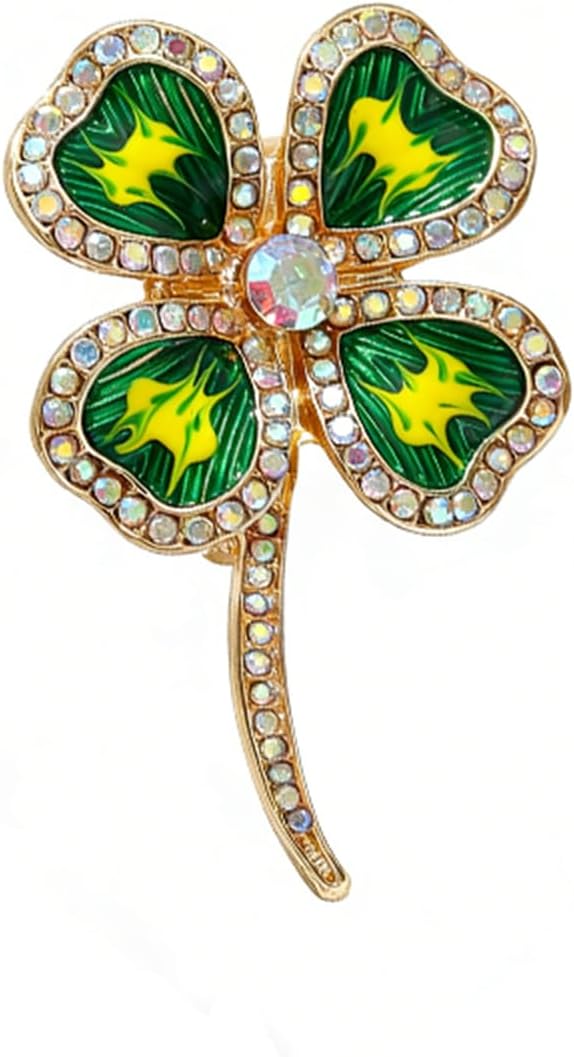 coadipress St. Patrick's Day Brooch Pin for Women Dainty Rhinestone Green Clover Leaf Shamrock Hat Brooch Lucky Decor Accessories St Patrick's Day Irish Holiday Fashion Jewelry