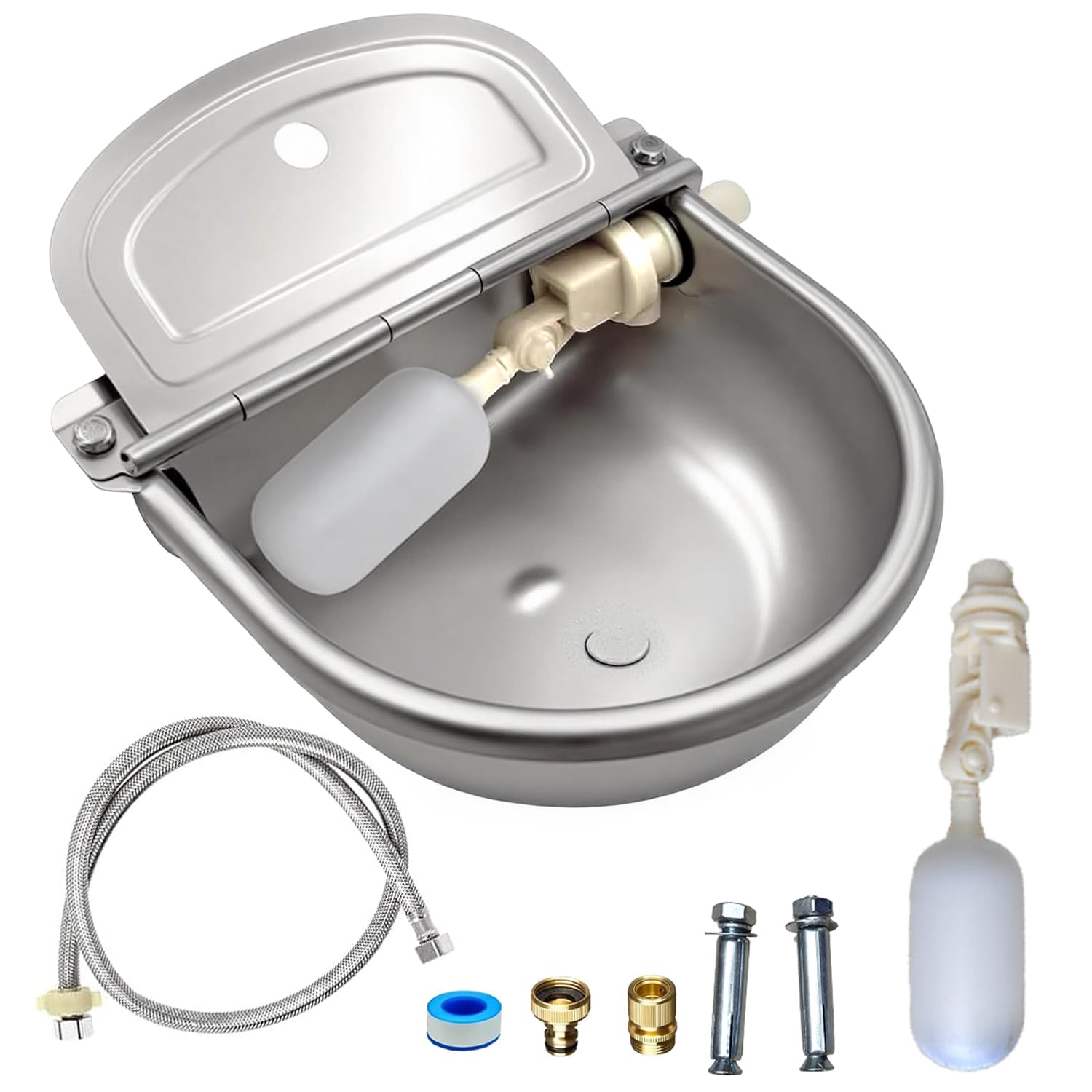 Paiaojia Automatic Water Bowl 304 Stainless Steel Pet Water Dispenser Dog, Feeder Waterer for Large Dogs with 40 Inch Steel Hose, 2 Float Valve,