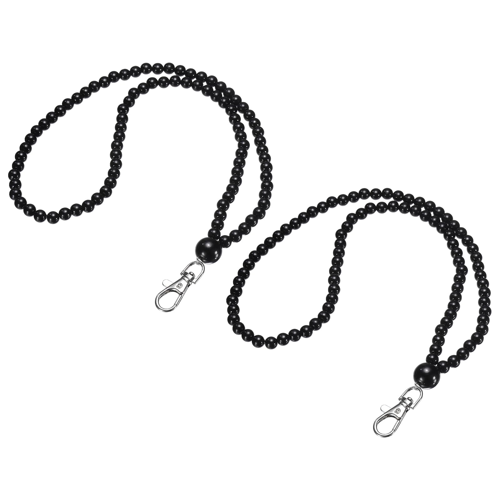 PATIKIL Faux Pearl Beaded Lanyard, 2 Pcs ID Badge Lanyard Cell Phone Chain Name Tag Keys Holder Stylish Keychain for Phone Case Women Keys Card Phone, Black