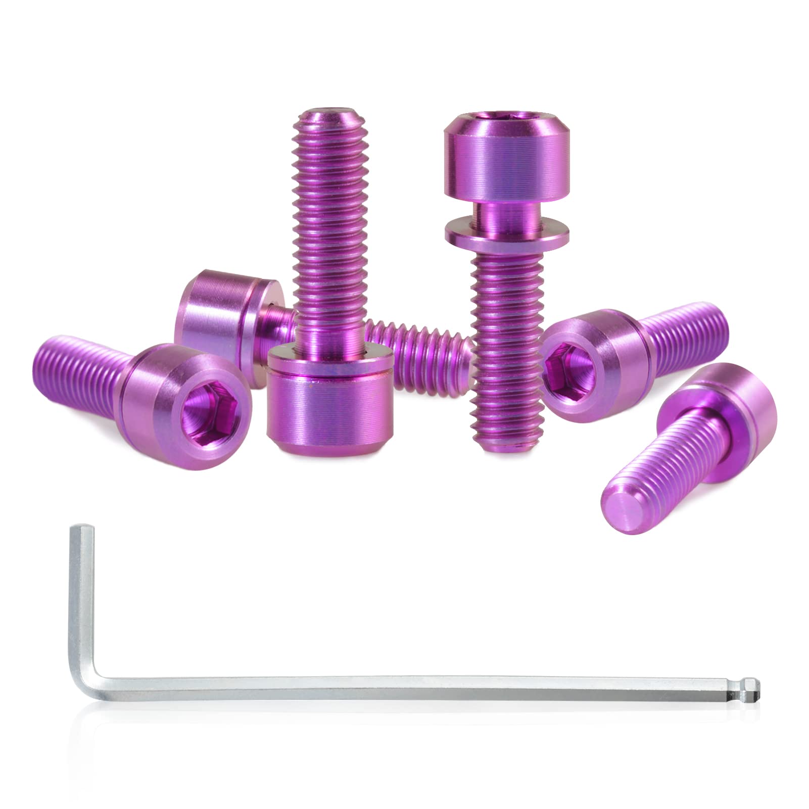 SPEEDWOX 6pcs Bicycle Stem Screw with Washers Set Titanium Alloy Bike Allen Hex Tapered Bolts Screw for MTB Road Bike Stem Parts,M5 x 16mm Purple — image 1