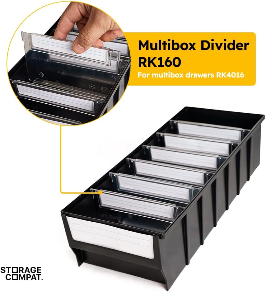 12-Pack Medium Plastic Storage Bins – 16"x4"x6" Stackable Containers with 4 Dividers – Multipurpose Drawer Organizer for Tools, Parts, Office, Blue