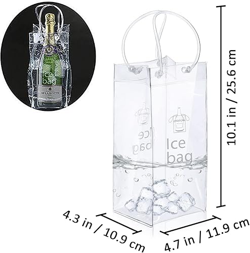 Miniatura 2 de TACYKIBD Paquete de 3 bolsas portátiles para vino de hielo, bolsa plegable de PVC transparente, bolsa enfriadora de vino, bolsa fría de vino con asa