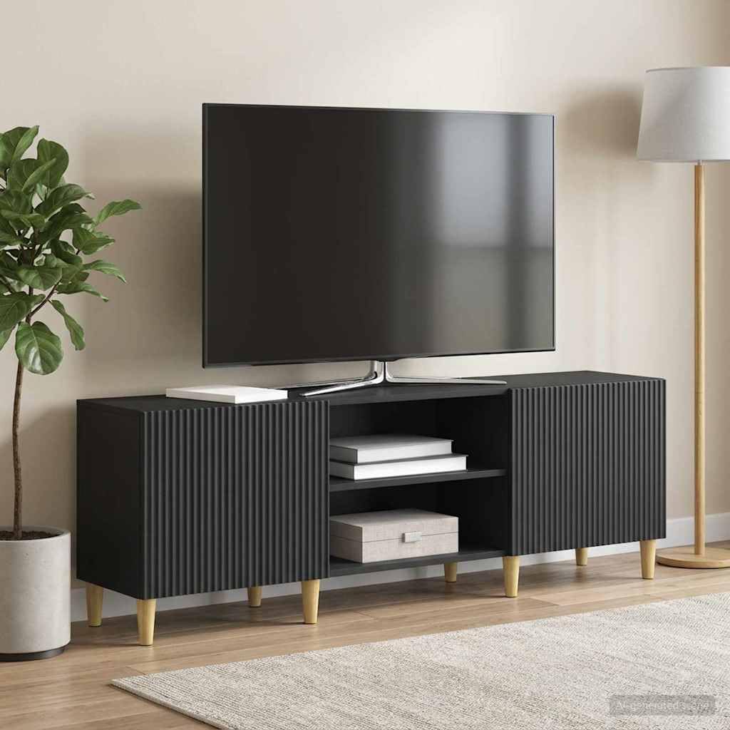Mobile TV Nero in Legno Ingegnerizzato 150 x 31 x 50 cm con Ripiani e 2 Porte a Cerniera, Supporto Versatile per Soggiorno, Tavolino e Consolle per Televisore