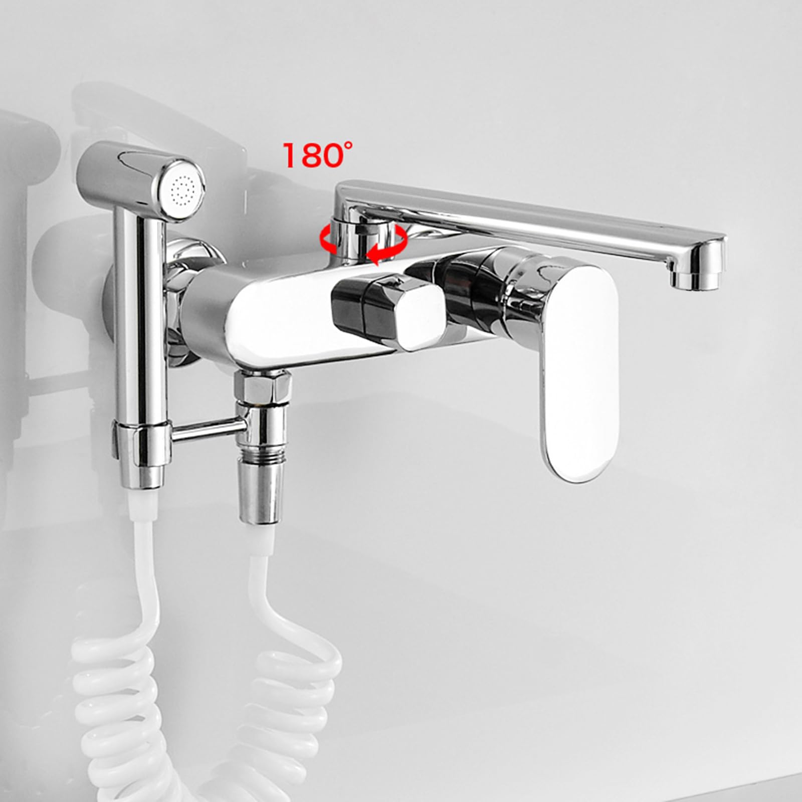 XJTNLB Wandmontage Mengkraan Aanrecht 2 Gat Spoelbak Kranen voor Keuken met Trek Spray Keukenkraan Tap, Chroom, Enkele Modus