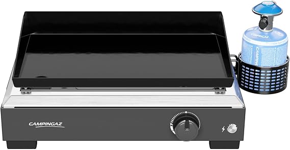 Campingaz Othello 1 CV Gas Plancha Griddle | 2.8 kW Hot Plate | Portable Table BBQ Grill | Enamelled Steel Surface | Burner with BlueFlame Technology for Mediterranean Grilling | Easy Cleaning