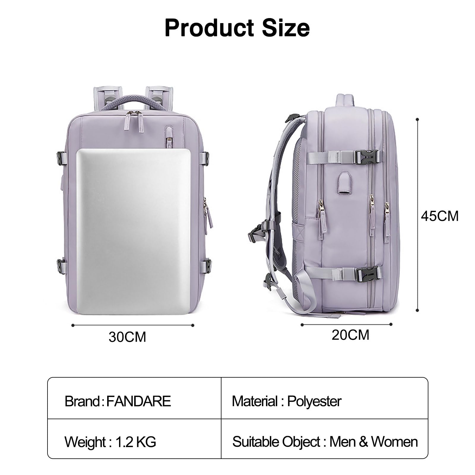 FANDARE Mochilas Tipo Casual Bolsa de Equipaje de Mano para avión Hombre Mujer Mochila Viaje Ryanair 30x20x45cm Bolsa Laptop Bolso de Mano Mochila de Viaje Bolsos Negocio Trabajo Mochila Púrpura
